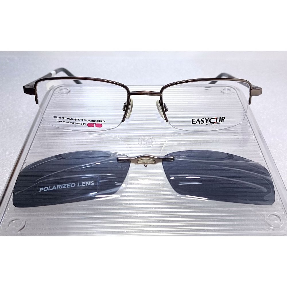 EasyClip Polarized Clip-on 1/2 Rim Eyeglasses Iridescent Bronze Silver 52-19-140